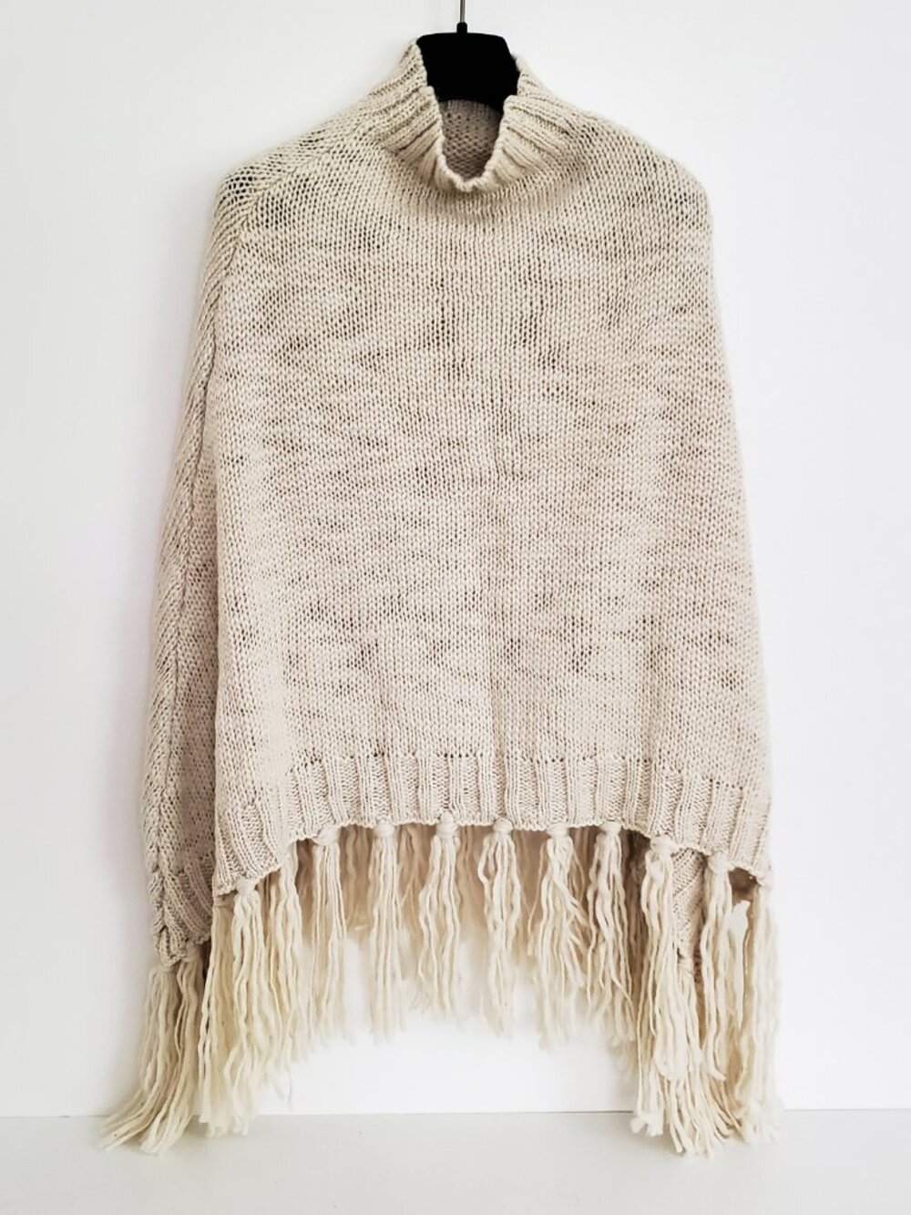 Hat Attack Ivory Knit Fringe Poncho NWT One Size